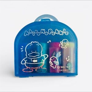 Vintage 1993 Sanrio Pekkle Mini Eraser Set w/ Blue Case Rare